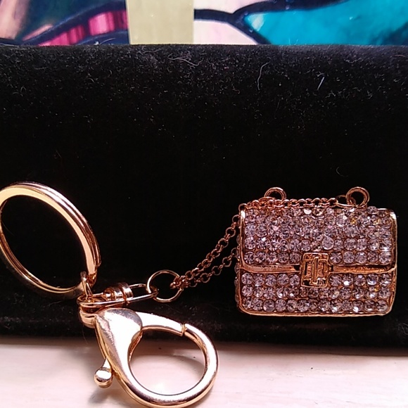 Accessories - Cute Rhinestone Purse fob key chain/gold tone